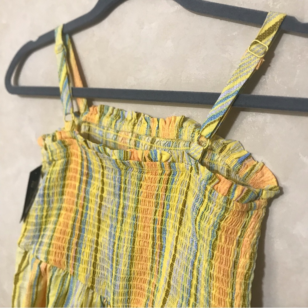 $5 SALE Smocked Romper Size Large 10/12 Yellow Multicolored Stripes NWT - Picture 2 of 5